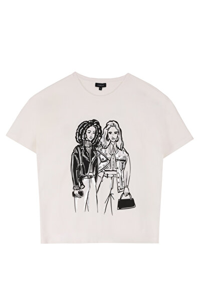 Fabrika Kırık Beyaz Kadın Basic Baskılı T-Shirt F4WL-TST0280