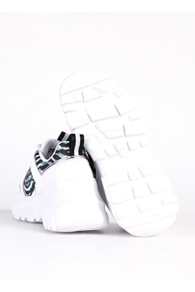 Just Cavalli Beyaz-Çok Renkli Kadın deri Sneaker FONDO CASPER DIS. 1 SHOES