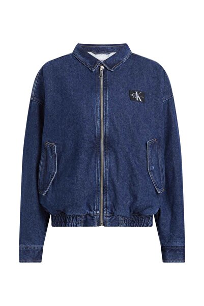 Calvin Klein Nakışlı Koyu Lacivert Kadın Gömlek Denim Ceket - DENIM BOMBER