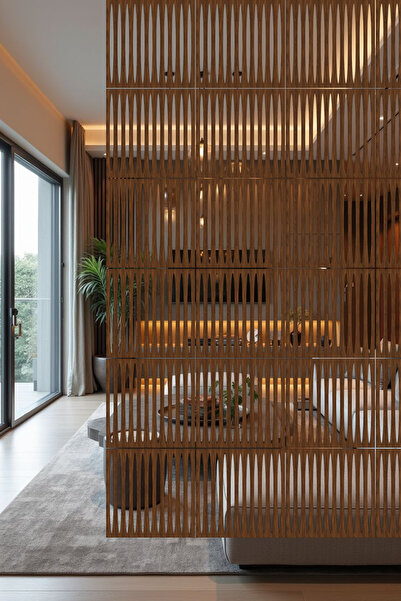 lexi Lazer Kesim Sarkıt Paravan, Ahşap Separatör, Oda Bölücü 4'lü Panel Levha Zarif Model 40 x 40 cm