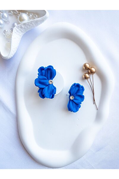 BeuBella Aksesuar Özel Tasarım Mavi Polimer Kil Çiçek Küpe