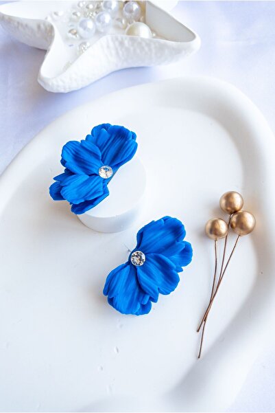 BeuBella Aksesuar Özel Tasarım Mavi Polimer Kil Çiçek Küpe