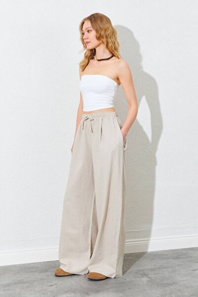 Butik Beli Lastikli Paça Geniş Dikiş Detaylı Pantolon