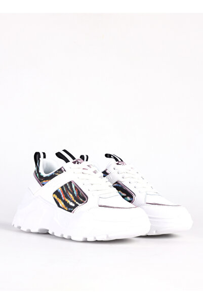 Just Cavalli Beyaz-Çok Renkli Kadın deri Sneaker FONDO CASPER DIS. 1 SHOES