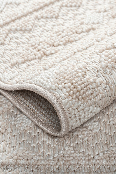 Estiva Home Bej Krem Yumuşak Dokulu Halı Kilim Bukle Salon Mutfak Koridor Yolluk Dokuma Makine Halısı