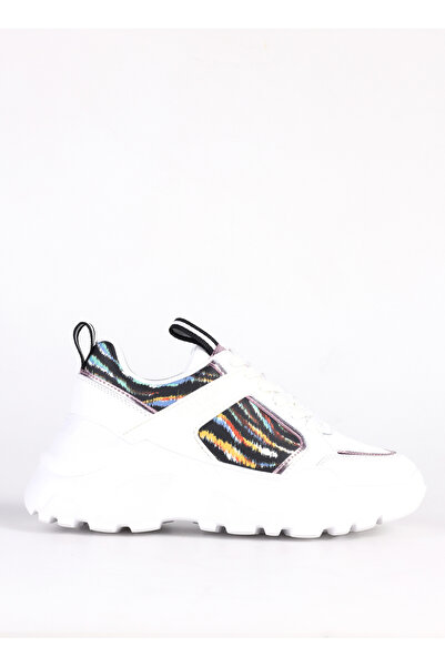 Just Cavalli Beyaz-Çok Renkli Kadın deri Sneaker FONDO CASPER DIS. 1 SHOES