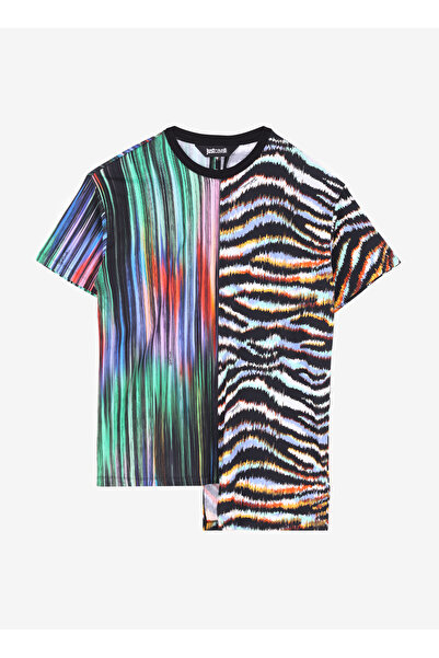 Just Cavalli Yuvarlak Yaka Desenli Çok Renkli Kısa Kadın Elbise 76PAOE02