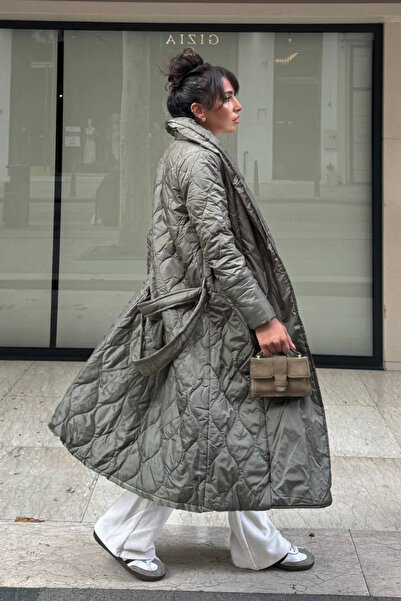 NET OF NOT Oversize Haki Kapitone Uzun Şişme Mont