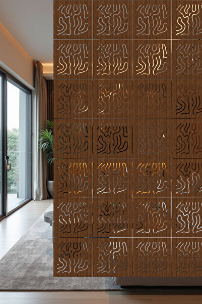 lexi Lazer Kesim Sarkıt Paravan, Ahşap Separatör, Oda Bölücü 4'lü Panel Levha...