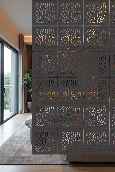 lexi Lazer Kesim Sarkıt Paravan, Ahşap Separatör, Oda Bölücü 4'lü Panel Levha...