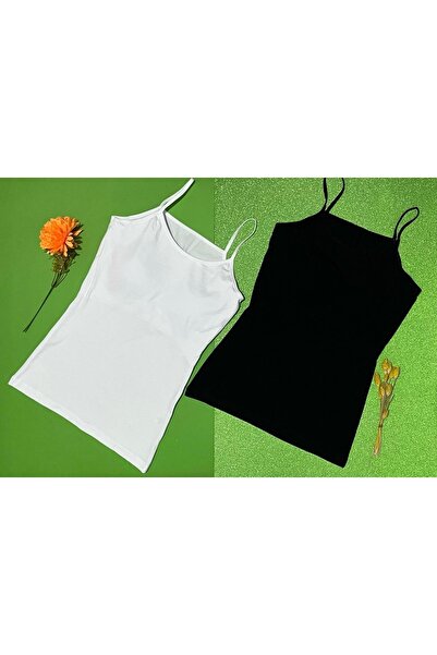 VELOURE Kadın Atlet Pedli 2'Li İnce İp Askılı Pamuklu Siyah ve Beyaz Sütyenli...