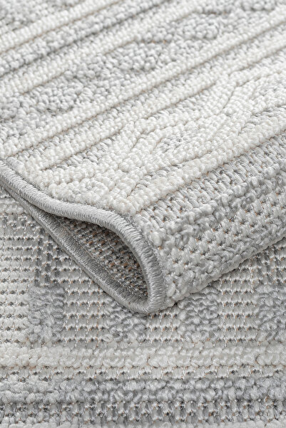 Estiva Home Gri Krem Yumuşak Dokulu Bukle Halı Kilim Salon Mutfak Koridor Yolluk Dokuma Makine Halısı