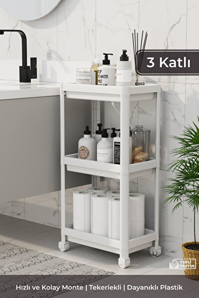 BRAMBLE LIFE 3 Katlı Peggy Tekerlekli Banyo Mutfak Raf Düzenleyici Ünite Şamp...