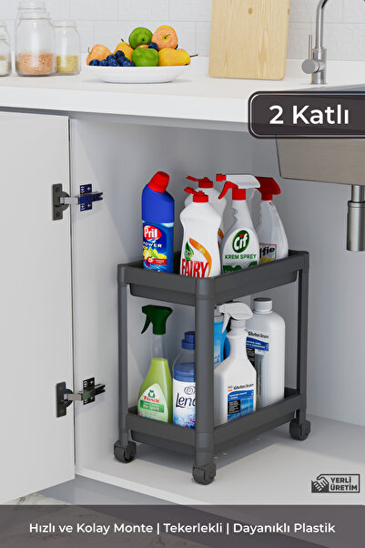 BRAMBLE LIFE 2 Katlı Tekerlekli Düzenleyici Raf, Banyo Dolabı, Mutfak Tezgah ...