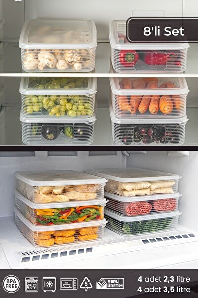 BRAMBLE LIFE 8'li Set 2,3 LT ve 3,5 LT Sızdırmaz Göstergeli Dikdörtgen Buzdol...