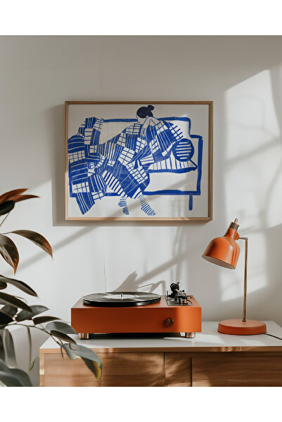 Push Studio Cobalt Rest - Doğal Ahşap Çerçeveli Tablo - Modern Figüratif Poster