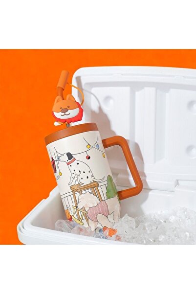 DILLER 1200ml Cute Animals Tumbler Stainless Steel Thermos With/Without Straw with Handle