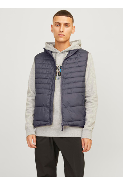 Jack & Jones Gri Erkek Yelek 12256987_JJESTATE PACKABLE BW COLLA