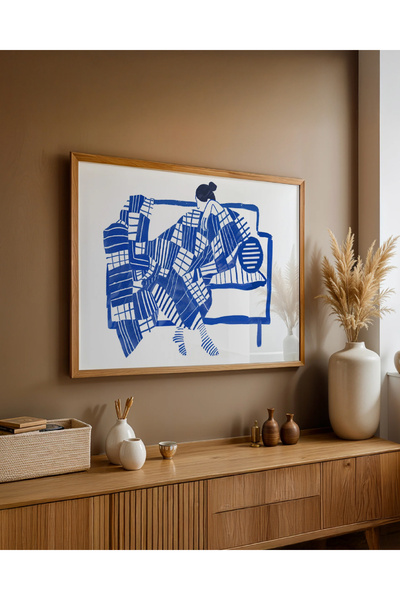 Push Studio Cobalt Rest - Doğal Ahşap Çerçeveli Tablo - Modern Figüratif Poster