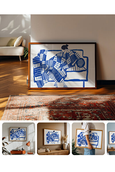 Push Studio Cobalt Rest - Doğal Ahşap Çerçeveli Tablo - Modern Figüratif Poster