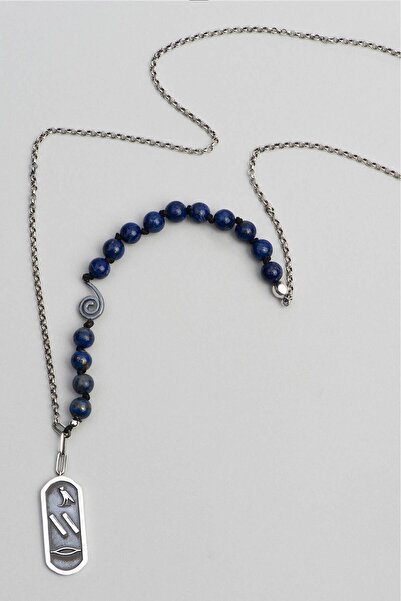 So CHIC... Hava Elementi 68 Cm Gümüş Lapis Taşlı Erkek Kolye