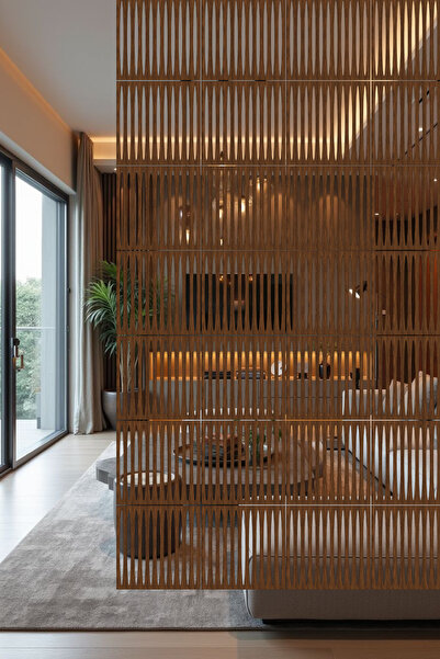 lexi Lazer Kesim Sarkıt Paravan, Ahşap Separatör, Oda Bölücü 4'lü Panel Levha Zarif Model 34 x 34 cm