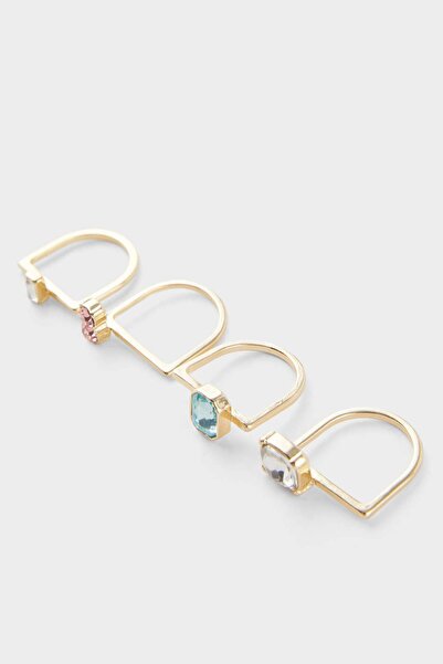 DeFacto Women's 4-Piece Colorful Stone Gold Ring F6228Axns