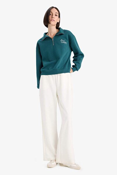 DeFacto Regular Fit Yarım Fermuarlı Baskılı Kalın Sweatshirt F1067AX25AU
