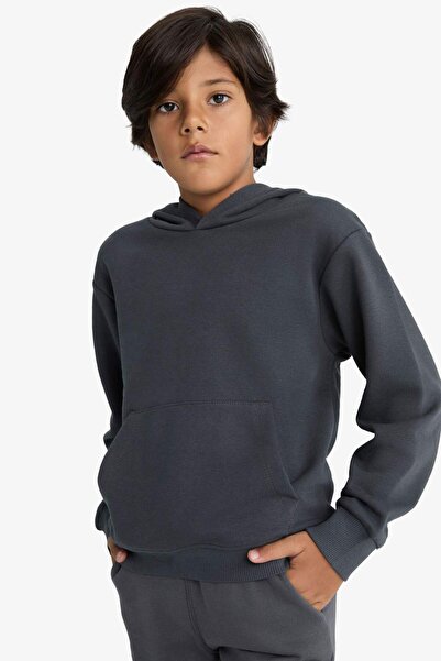 DeFacto Boys Basic Plain Hooded School Sweatshirt E9558A825Au