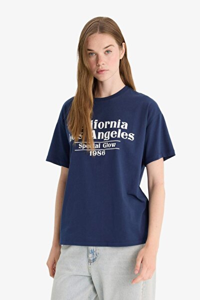 DeFacto Übergroßes, weit geschnittenes, bedrucktes Kurzarm-T-Shirt mit Rundhalsausschnitt F8832AX25AU