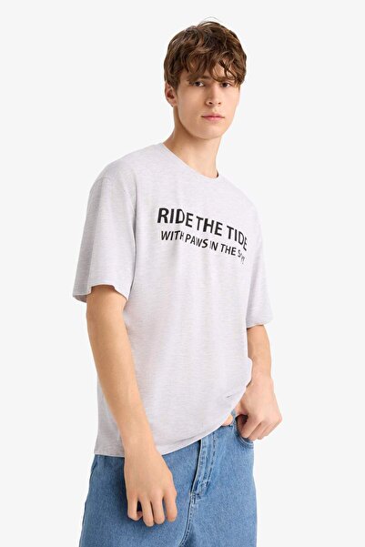 DeFacto Boxy Fit Crew Neck Back Printed Short Sleeve T-Shirt F4541Ax25Hs