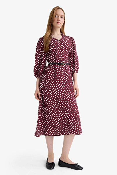 DeFacto Relax Fit V Neck Polka Dot Half Sleeve Dress F5494Ax25Au