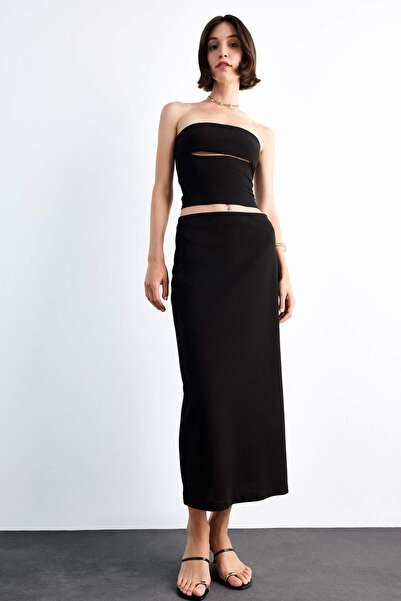 DeFacto Fitted Twill Midi Skirt G0190Ax25Sm