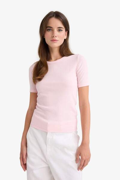 DeFacto Slim Fit Tight Fit Crew Neck Basic Plain Ribbed Camisole Short Sleeve T-Shirt C0097Ax25Au