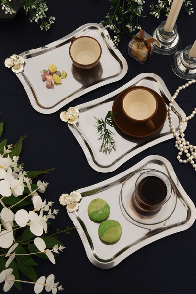 AKSESUAR EVRENİ Naldo Italian Model Silver Stone Detailed 3 Presentation Trays