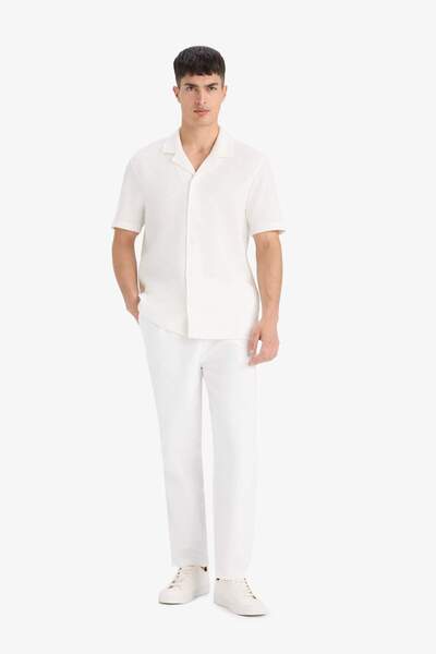 DeFacto 100% Cotton Regular Fit Polo Collar Waffle Short Sleeve Shirt E4894Ax25Sm