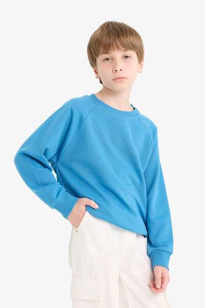 DeFacto Erkek Çocuk Bisiklet Yaka Basic Düz Okul Sweatshirt E8415A825AU