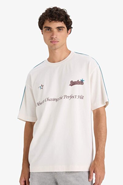 DeFacto Boxy Fit Crew Neck Printed Short Sleeve T-Shirt F5503Ax25Hs