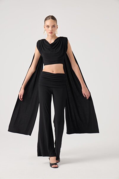HOLLY LOLLY Finley Set with Shawl Detail Blouse and Spanish Pants Black