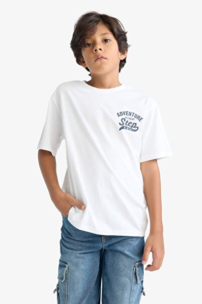 DeFacto Erkek Çocuk Bisiklet Yaka Baskılı Kısa Kollu Tişört F2572A825SM