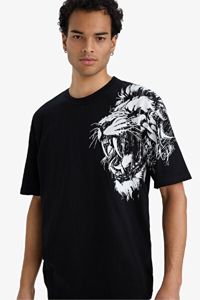 DeFacto Μπλουζάκι με κοντό μανίκι με στάμπα με λαιμόκοψη F8648AX25HS