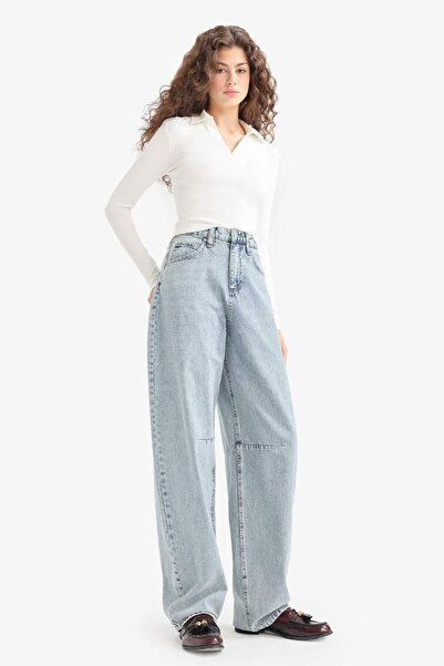 DeFacto Baggy Fit High Waist Long Jean Washed Trousers E9164Ax25Au