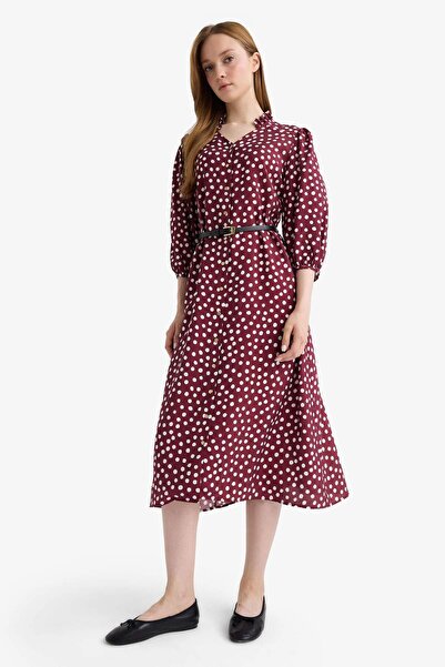 DeFacto Relax Fit V Neck Polka Dot Half Sleeve Dress F5494Ax25Au