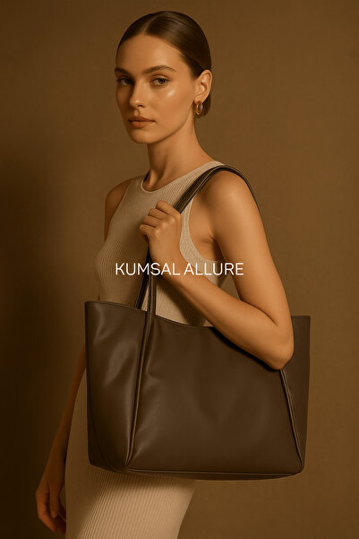 Kumsal Allure Black Women's Shoulder Bag – Large Size Leather Tote Bag |   Da...
