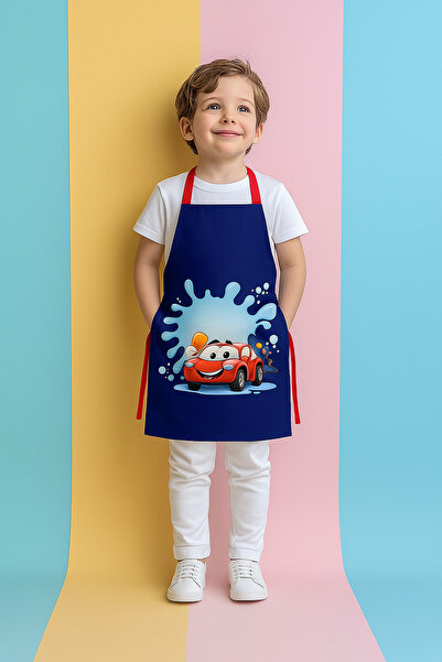 AYSHOME مريلة رسم مطبخ للأطفال بنمط سيارة باللون الأزرق الداكن من Ays Home
