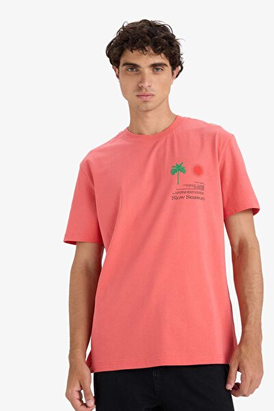 DeFacto 100 % Baumwolle, reguläre Passform, Rundhalsausschnitt, bedrucktes Kurzarm-T-Shirt F8543AX25HS