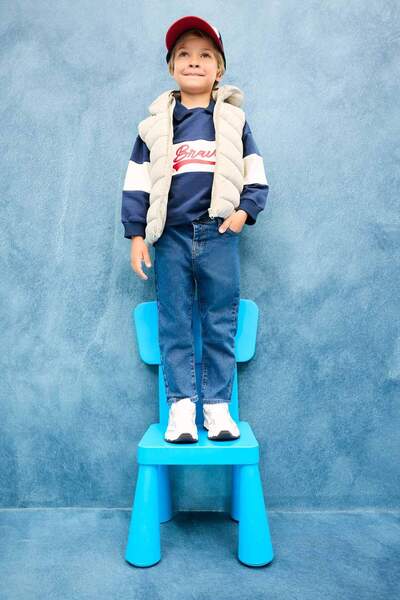 DeFacto Erkek Bebek Gömlek Yaka Baskılı Okul Sweatshirt F3226A525AU