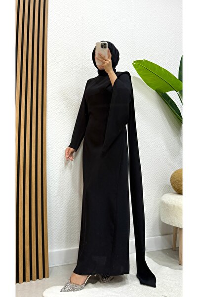 modasusev Φόρεμα Hijab με λεπτομέρεια από κρεπ και ουρά