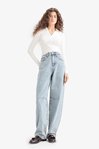 DeFacto Baggy Fit High Waist Long Jean Washed Trousers E9164Ax25Au