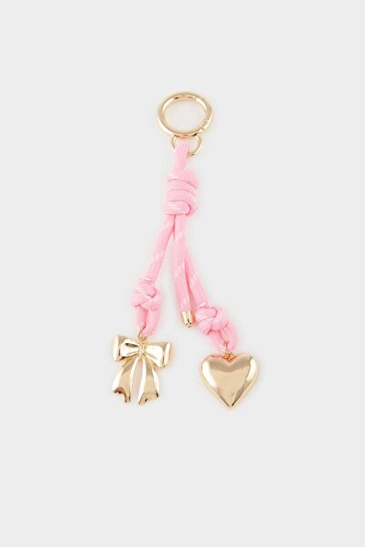 DeFacto Women's Pink Drawstring Heart Ribbon Charm Keychain F1722Axns